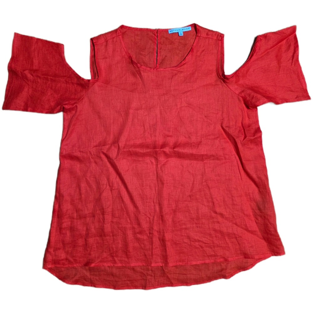 Antonio‎ Melani Women's Red Linen Cold-Shoulder Blouse Size Large